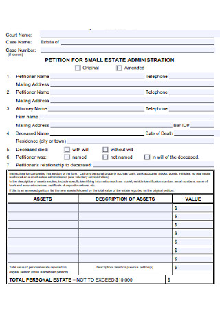 Petition of Small Estate Affidavit