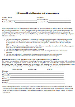 Physical Education Instructor Agreement