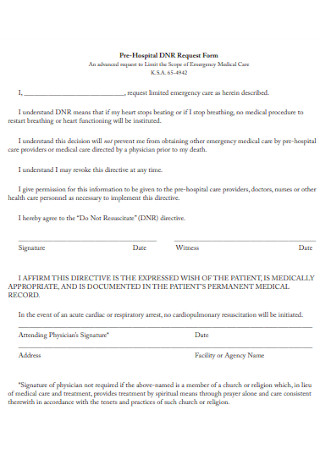 Pre Hospital DNR Request Form