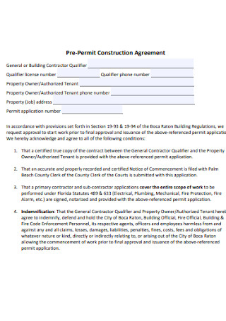 Pre‐Permit Construction Agreements