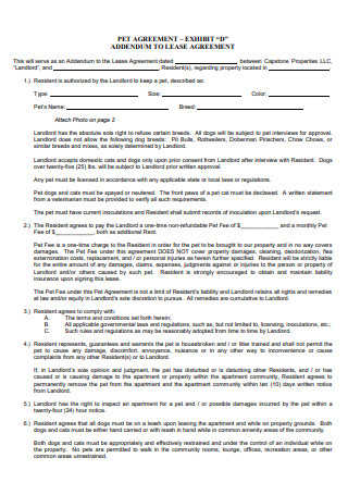 Printable Pet Addendum to a Lease Agreement