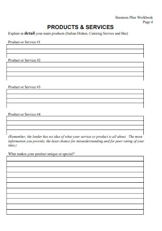 Products Business Plan Workbook