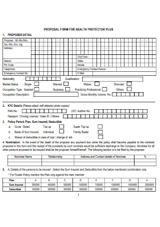 Proposal Form for Health Protector Plus