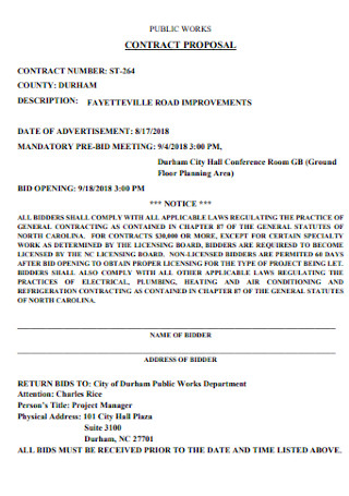 Public Works Contract Proposal