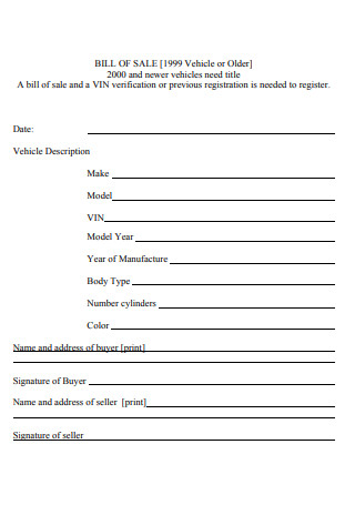 Registration Vehicle Bill of Sale