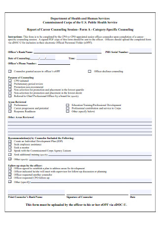 Report of Career Counseling Session Form