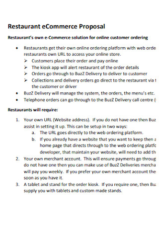 Restaurant eCommerce Proposal 