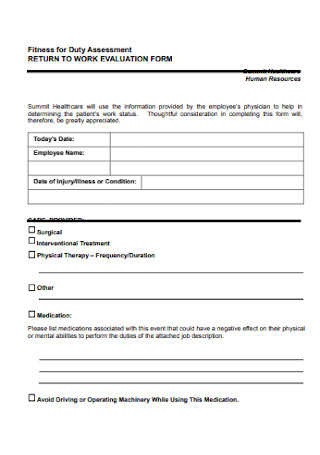 Return to Work Evaluation Form Template