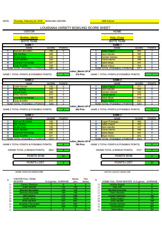Sample Bowling Score Sheet