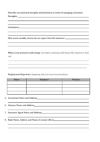 Sample Business Planning Worksheet Template