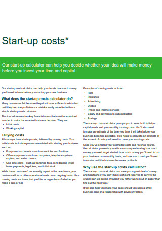 Sample Business Startup Costs