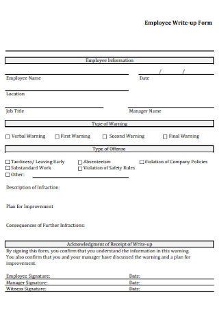 Sample Employee Write up Form