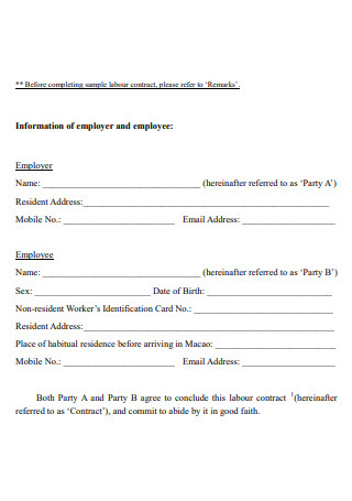 Sample Labour Contract