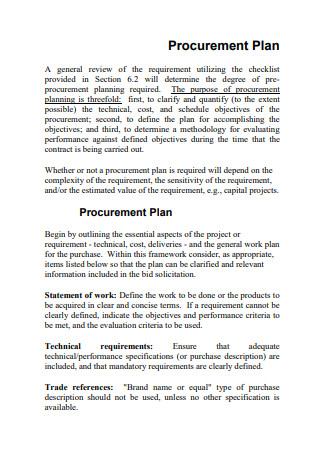 Sample Procurement Plan