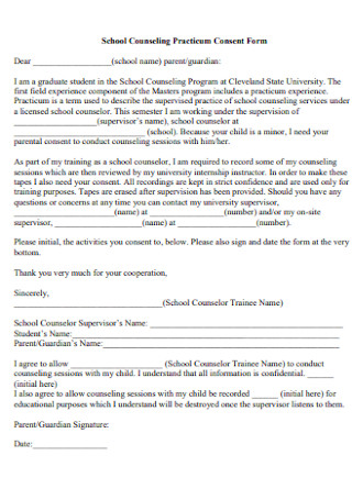School Counseling Practicum Consent Form