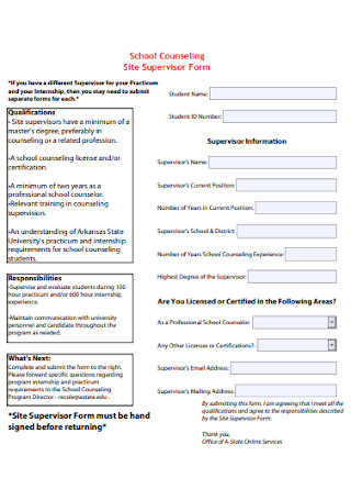 School Counseling Site Supervisor Form