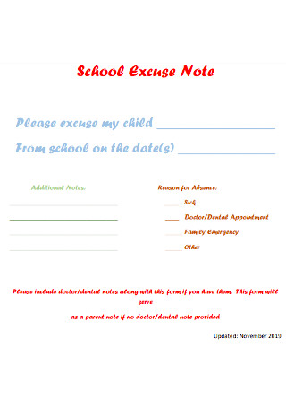 School Excuse Note Template