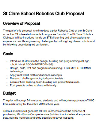 School Robotics Club Proposal 