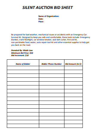 Silent Auction Bid Sheet in PDF