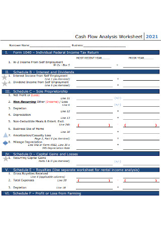 Simple Cash Flow Analysis Worksheet