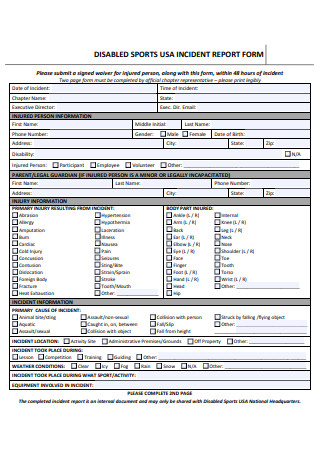 Sports Incident Report Form
