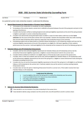 State Scholarship Counseling Form