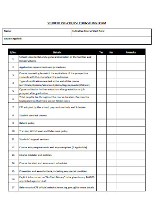 Student Pre Course Counseling Form