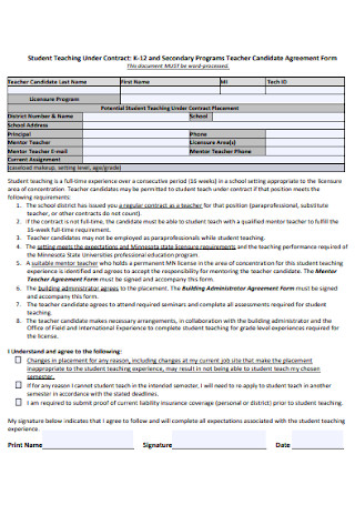 Student Teaching Under Contract