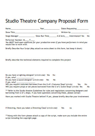 Studio Theatre Company Proposal Form 