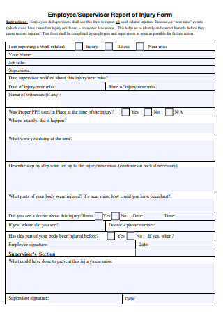 Supervisor Report of Injury Form