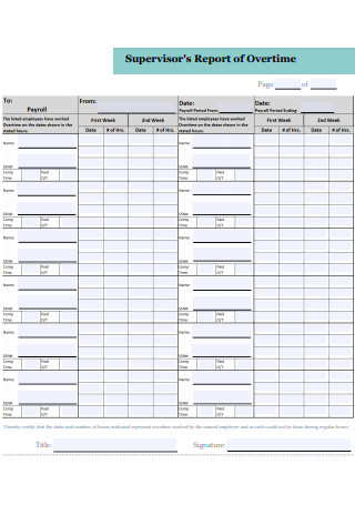 Supervisor Report of Overtime Template