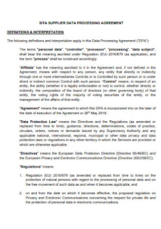 Supplier Data Processing Agreement
