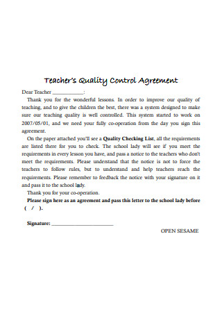 Teacher Quality Control Agreement