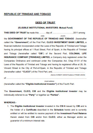 Tobago Deed of Trust