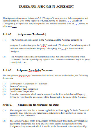 Trademark Assignment Agreement in DOC