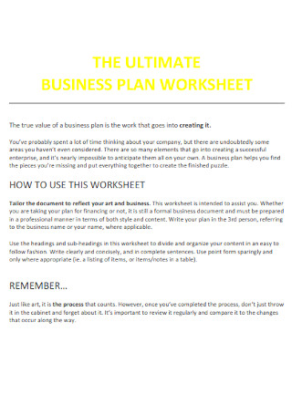 Ultimate Business Plan Worksheet
