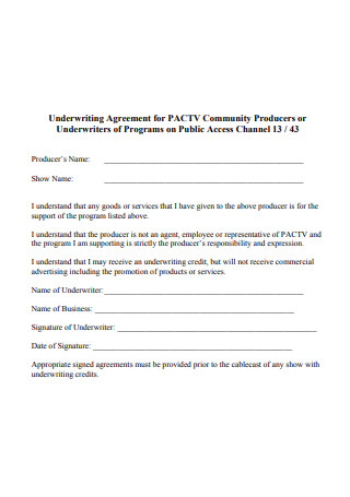Underwriting Agreement For Community Producers