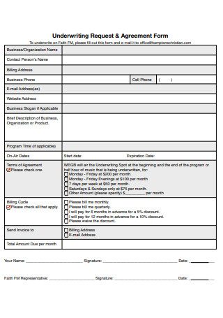 Underwriting Request and Agreement Form