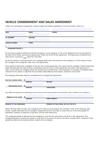 Vehicle Consignment and Sale Agreement