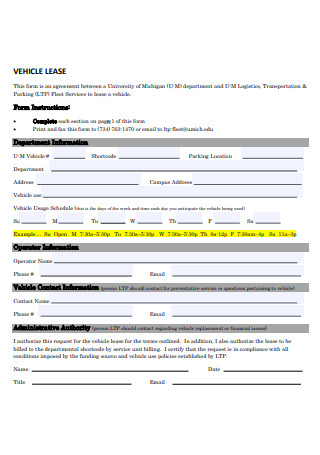 Vehicle Lease Agreement Form