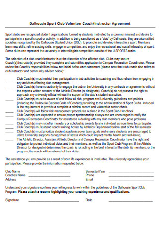 Volunteer Coach and Instructor Agreement
