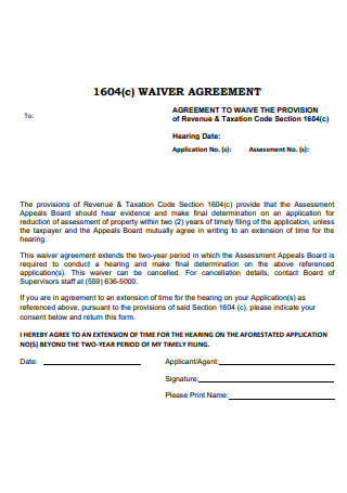 Waiver Agreement Example