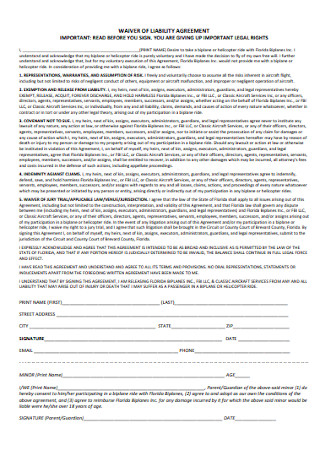 Waiver of Liability Agreement