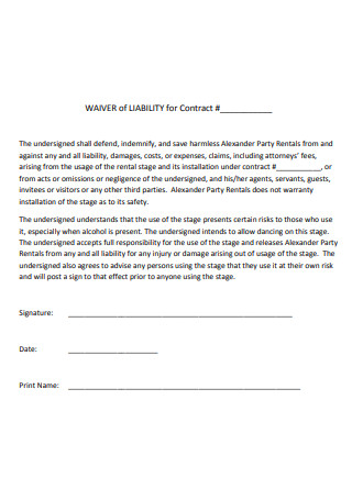Waiver of Liability For Contract