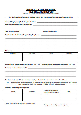 Work Investigation Report Template