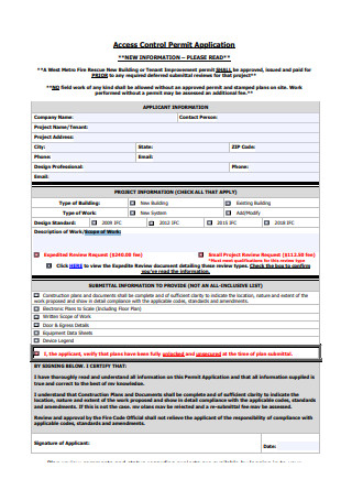 Access Control Permit Application Scope of Work