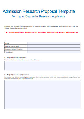 Admission Research Proposal Template