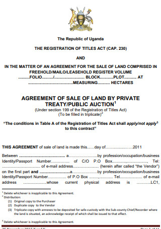 Agreement of Sale of Land