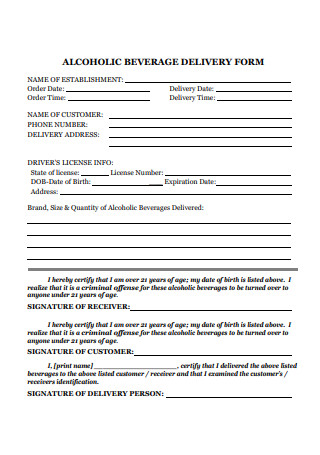 Alcoholic Beverage Delivery Form