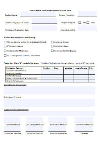 Annual Graduate Student Evaluation Form